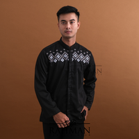 Gambar Syfa Rahman - Baju Kemeja Koko Bordir Lengan Panjang Katun Mirza Series - Black, XL dari Syfarahman daily Kota Tasikmalaya 1 Tokopedia
