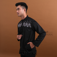 Gambar Syfa Rahman - Baju Kemeja Koko Bordir Lengan Panjang Katun Mirza Series - Black, XL dari Syfarahman daily Kota Tasikmalaya 2 Tokopedia