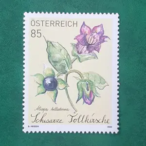 Filateli perangko austria flowers,atropa belladonna 2022 flora fauna