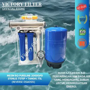 Mesin Ro Pureline 1000gpd stenlis 7step + Tangki 75L