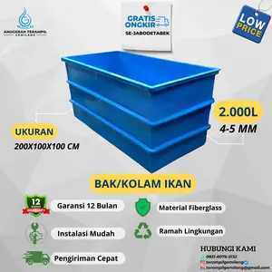 Bak/Kolam Ikan Fiberglass Persegi 2000 Liter (200 X 100 X 100 Cm)