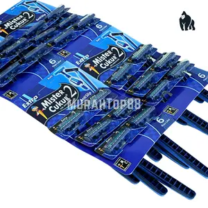 [ PER 12 PCS ] Mister Cukur Mata 2 Biru / Alat Pisau Cukur Kumis Jenggot Disposable