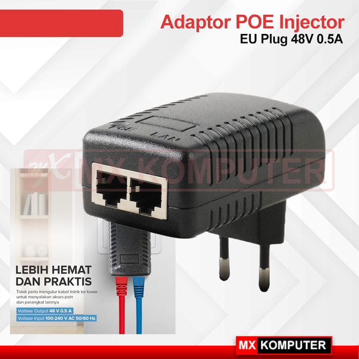 Gambar Adaptor POE Injector Ethernet EU Plug 48V 0.5A dari MXKomputer_NEW Kab. Bantul Tokopedia