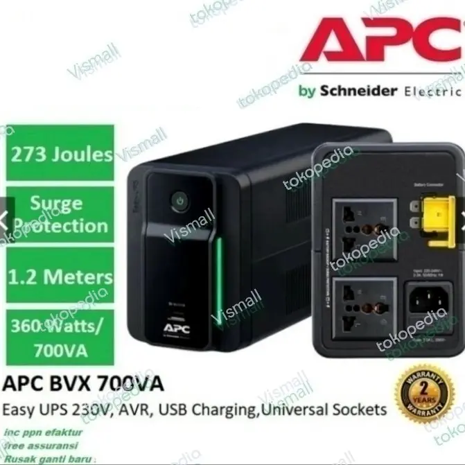 APC BVX700LUI-MS,UPS 700VA,360W,230VA,AVR, SURGE Pro,Garansi Resmi 2Y 0