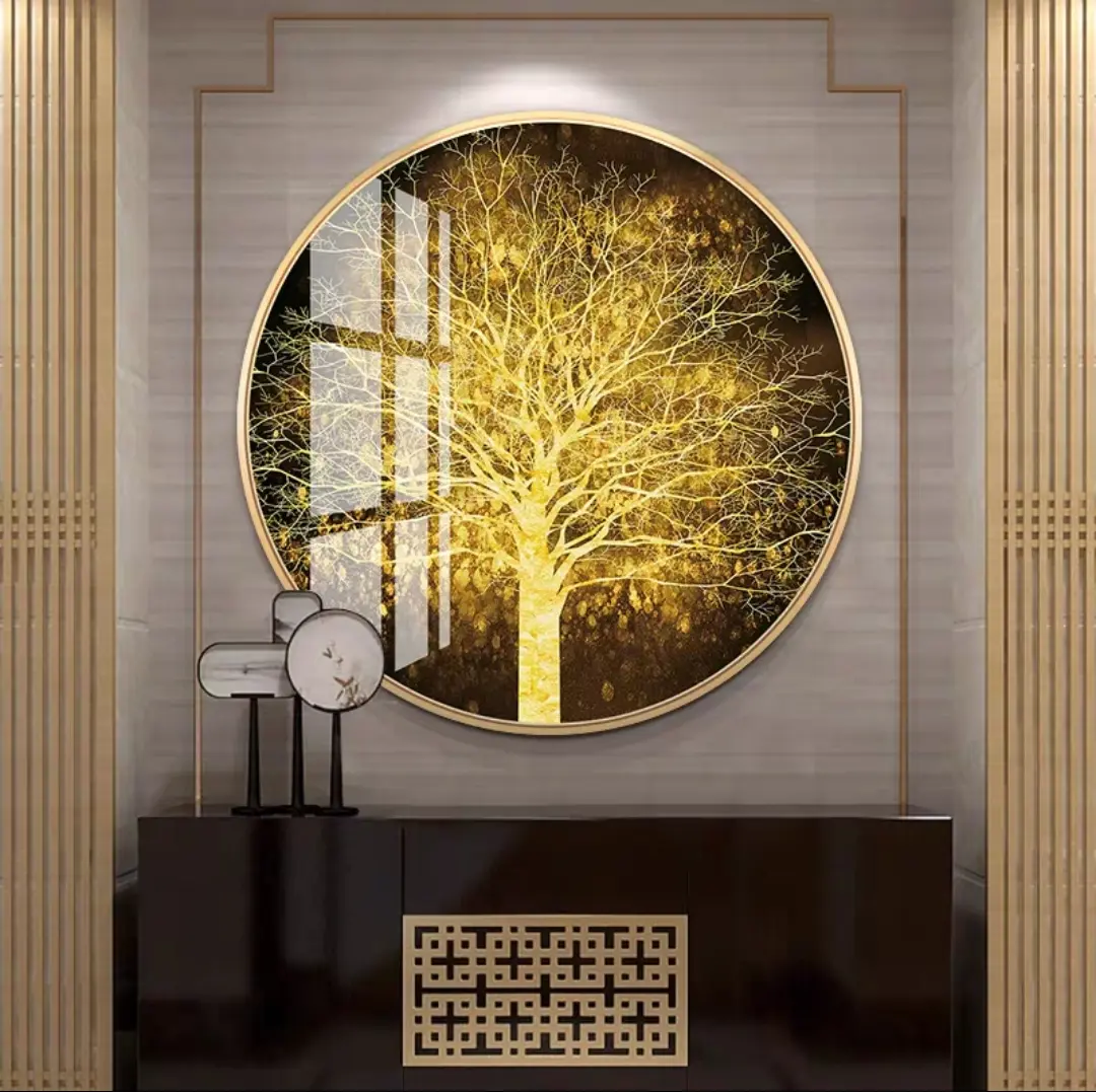 Lukisan Bulat Pohon 5D Diamond Porcelain Lukisan Mewah Dekorasi Dinding POHON