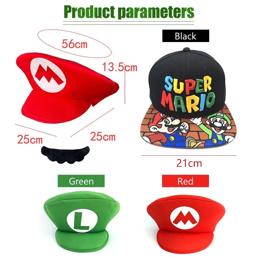 Topi Anime Super Mario Hat Cap Luigi Bros Letter Printed Cosplay