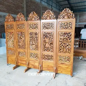 skatsel partisi penyekat ruangan kayu jati motif wayang