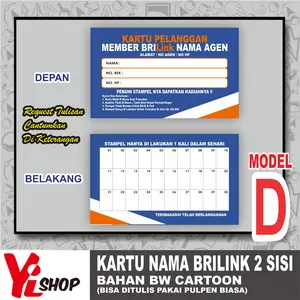 BRILINK Kartu Nama Member Agen CAP D12 Loyalty Card 9x5.5 cm Bahan BW Cartoon Cocok untuk Toko Agen isi 100 pcs Cetak Bulak-balik