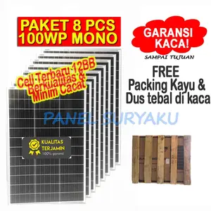 paket 8pcs Solar Panel Surya 100wp Mono FREE Packing Kayu