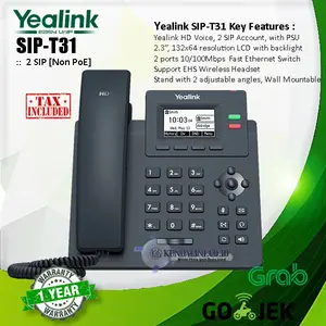 Yealink SIP-T31 - HD Voice Entry level IP-Phone [2 SIP - Non PoE]