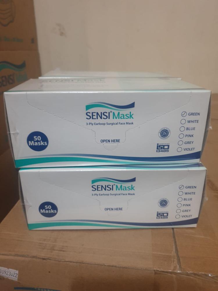 Masker Sensi 3 Ply Earloop Surgical Face Mask - Isi 50 Pcs Hijau