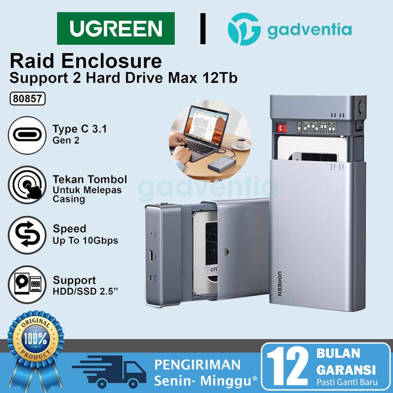 UGREEN USB C 3.1 To 2.5inch Hard Driver Dual Bay RAID Enclosure 80857 ...