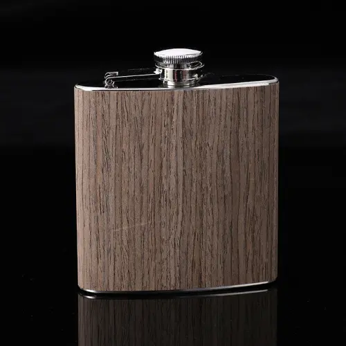 6oz Wood Leather Hip Flask Stainless Steel Botol Flagon | Puluz TBD0602630301E | SKU 1.029.0178