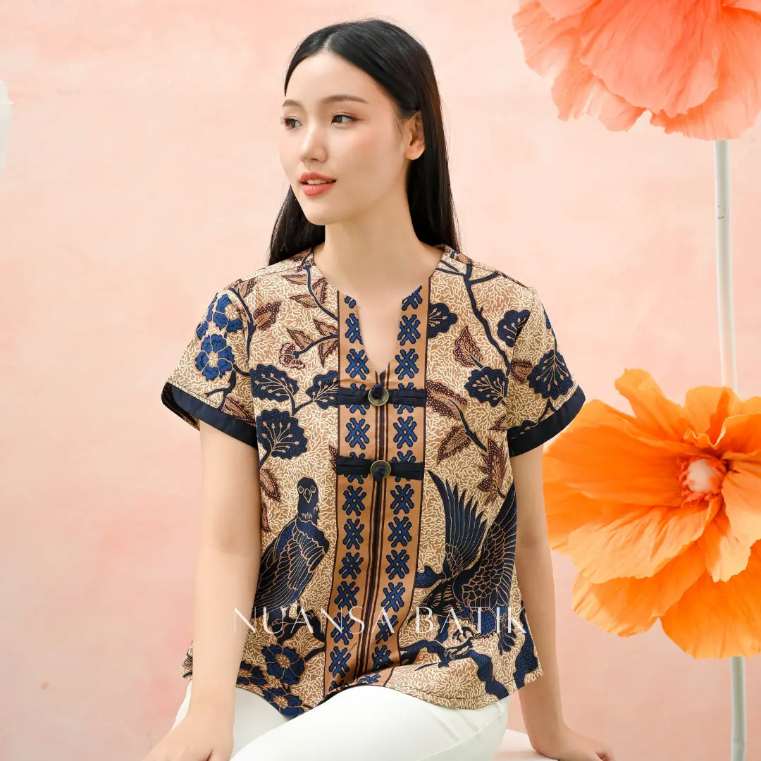 Nuansa Batik Blouse Batik Koin Lengan Pendek Bahan Katun Stretch