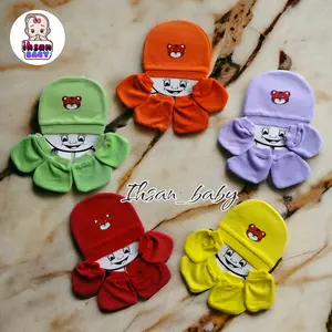 Topi set Sartaki (sarung tangan & kaki) Bayi Newborn seri polos ilham