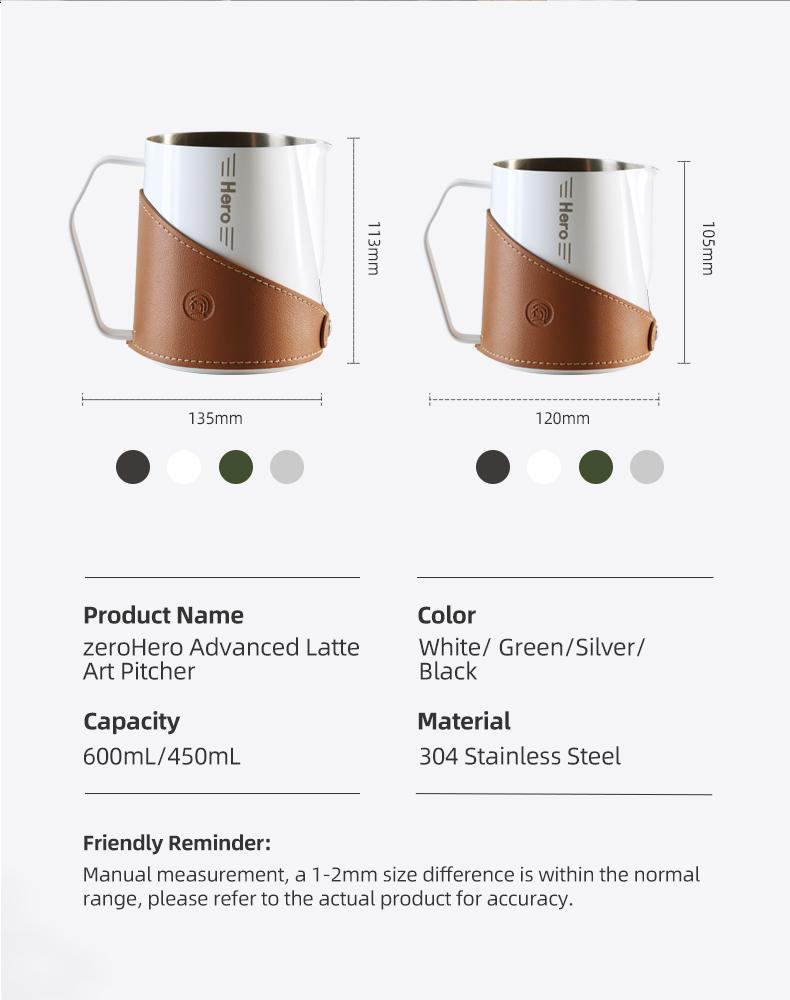 zeroHero Milkjug Latte Art 450/600ml - 304 Stainless Steel Food Grade dengan 4 Warna Bright Silver/Ivory White/Elegant Black/Emerald Green zeroHero Milkjug Latte Art 450/600ml - 304 Stainless Steel Food Grade dengan 4 Warna Bright Silver/Ivory White/Elegant Black/Emerald Green