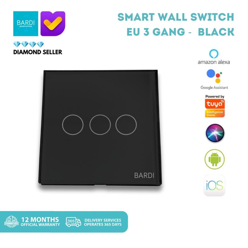 BARDI Smart Wall Switch EU3 Gang HITAM Saklar WiFi Touch Sentuh - Shop ...