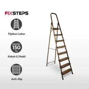 FIXSTEPS 8 WIDE STEP Tangga lipat aluminium motif kayu 2.4M