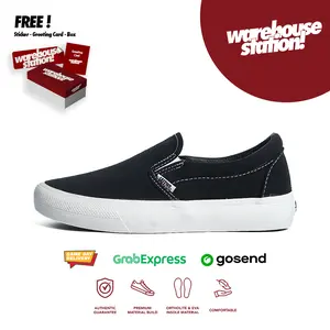 Sepatu Sneakers Pria Wanita Kanvas SABA VINTAGE SLIP ON Black White
