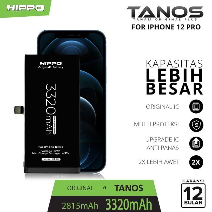 Gambar Hippo TANOS baterai iphone 12 PRO 3320 MAH Original Premium Cell dari Hippo Official Store Kota Administrasi Jakarta Barat Tokopedia