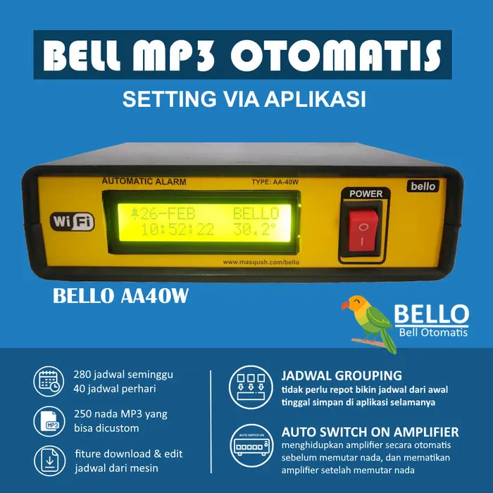 PROMO bel otomatis sekolah mp3 BELLO Seri AA40W WIFI+ANDROID 2