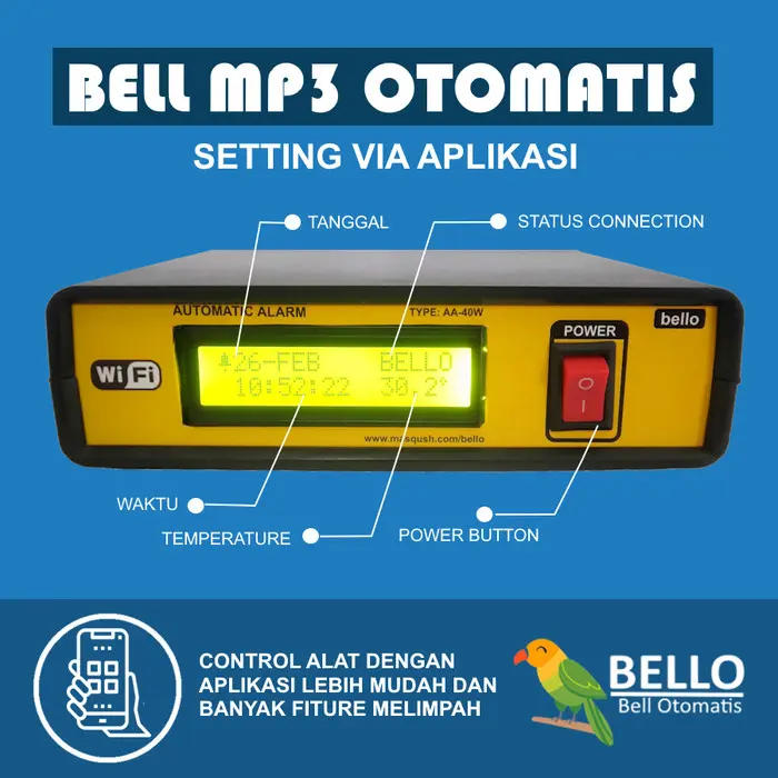 PROMO bel otomatis sekolah mp3 BELLO Seri AA40W WIFI+ANDROID 1