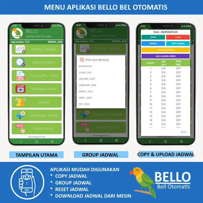 PROMO bel otomatis sekolah mp3 BELLO Seri AA40W WIFI+ANDROID 4