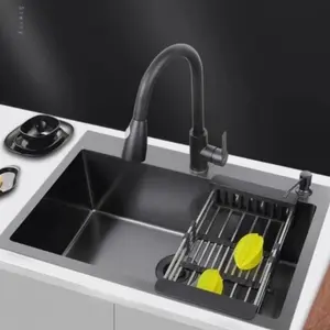Kitchen sink 6045 hitam paket kran tarik /Bak cuci piring black