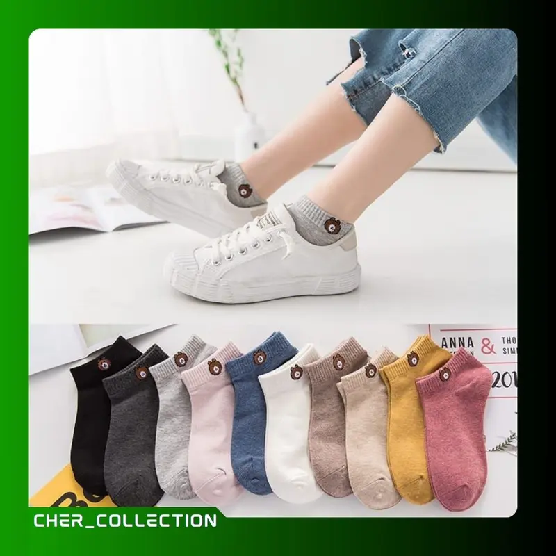 10 Pasang Kaos Kaki Wanita Kaos Kaki Pendek Free Pouch 0