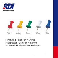 Gambar SDI 0308B Coloured Push Pin / Paku Push Berwarna 25pcs dari SDI ZRM Indonesia Kota Administrasi Jakarta Barat 2 Tokopedia