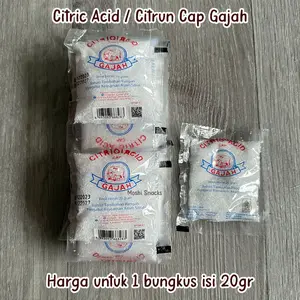 Sitrun Asli Cap Gajah 20gr 50gr / Citric Acid Asam Citrun Bahan Pangan / CITRUN Cap Gajah 20gr 50gr Kemasan Kecil / Citric Acid Food Grade / Asam Sitrat Pangan / Pemutih Pembersih Eceran