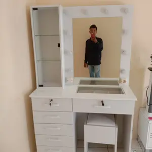 MEJA RIAS LAMPU VANNITY MIRRO RAK KIRI DENGAN LAMPU DOWNLED&KONCI KACA Furniture Kayu Minimalis