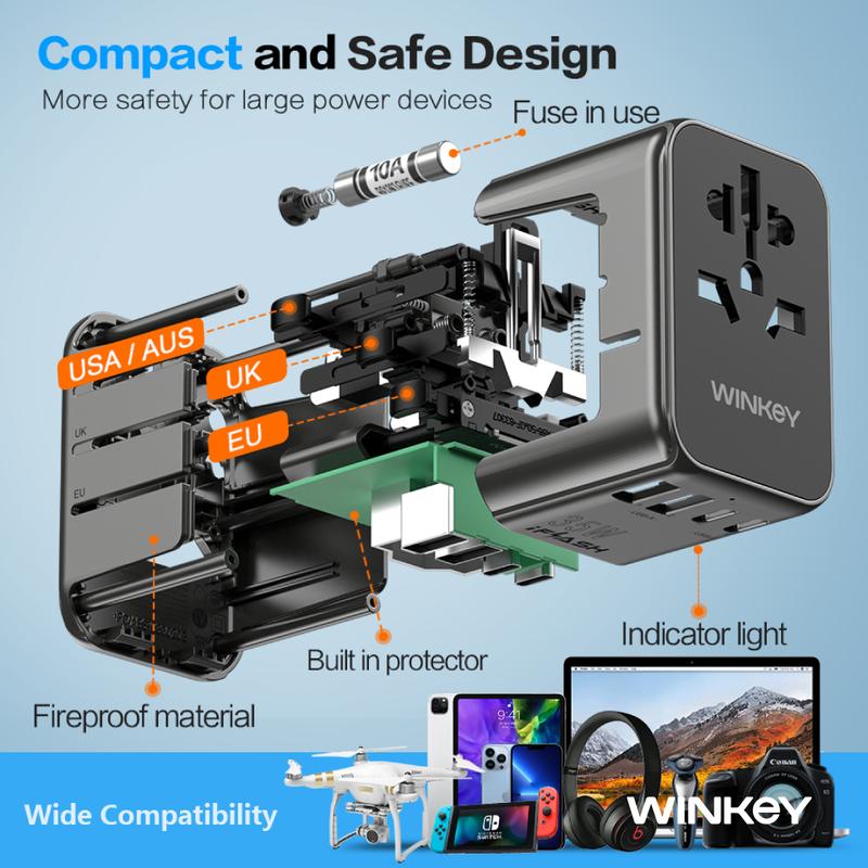 WINKEY Universal Travel Adaptor 35W PPS 5 Port USB & USB C PD -UTA02 4