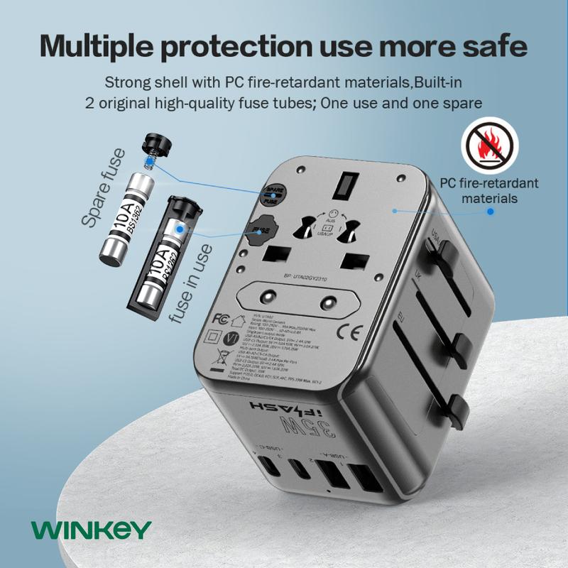 WINKEY Universal Travel Adaptor 35W PPS 5 Port USB & USB C PD -UTA02 2