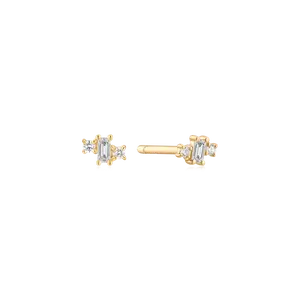 Isago Anting Wanita Emerald and Round Cluster Studs Earrings Gold