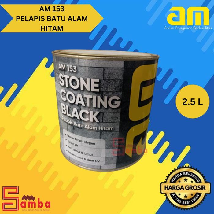 Gambar AM 153 BLACK GLOSSY stone coating  CAT PELAPIS BATU ALAM warna hitam mengkilap 2,5  Liter dari SAMBA Kota Tangerang Selatan Tokopedia