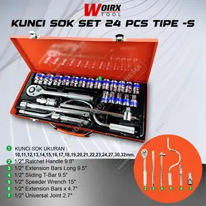 Kunci Sock Sok Set 1/2" inch 24 Pcs Socket Tool Kit 24pcs WOIRX TOOL