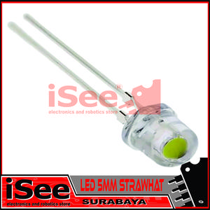 10PCS LED 5mm Strawhat Green Clear Lens LED Topi 5 mm Strawhat Hijau 2pin 2p