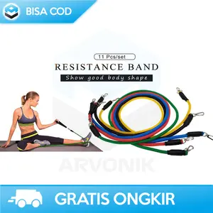 TALI ELASTIS PERPERALATANAN FITNESS GYM TANGAN RESISTANCE BAND 11PCS