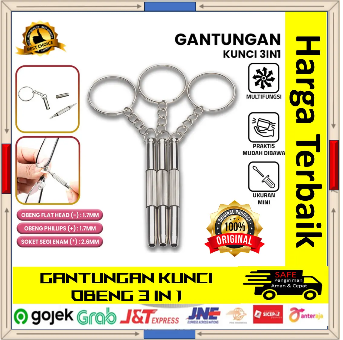 Obeng Mini Serbaguna 3IN1 dengan Gantungan Kunci - Stainless Steel - Chain, Bunga