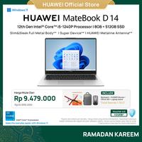 Gambar HUAWEI MateBook D 14 i5-1240P 8+512GB SSD | Sleek Full Metal Body - Mystic Silver dari Huawei Indonesia Kota Tangerang 1 Tokopedia