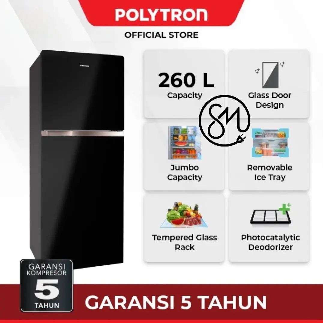 Kulkas Polytron 2 pintu PRW-29MNX PRW29MNR 260 Liter Belleza