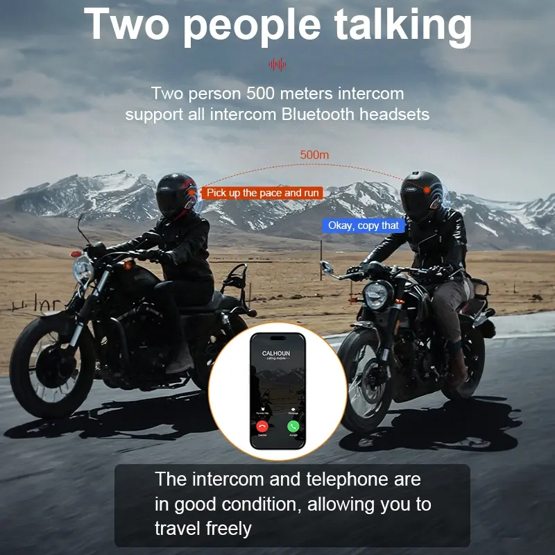 ZACRO Y80 2x Intercom Helm Bluetooth Chip Qualcomm Waterproof IPX6 2