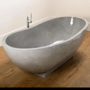 Bathtub Terazzo Standing Lengkung Terazzo Abu-abu Panjang 120cm Tinggi 65cm Lebar 70cm