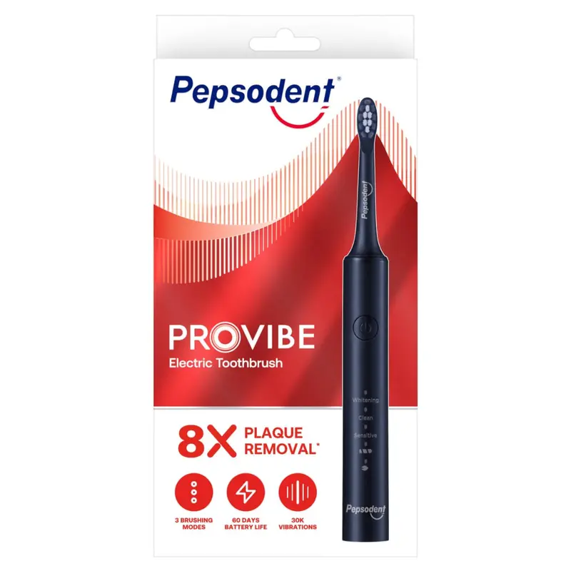 PEPSODENT ProVibe Electric Toothbrush Set. Free Travel Case - Black 1