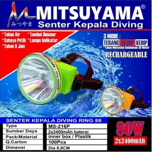 MS-216P Senter Kepala Selam Diving Cahaya Putih 80W Dimmer Mitsuyama 216P