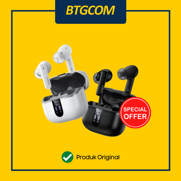 Gambar TWS VIVAN LIBERTY T100E ENC EARPHONE BLUETOOTH 5.3 IPX5 WITH DIGITAL LED POWER BASS BLACK/WHITE dari btgcom Kota Denpasar Tokopedia