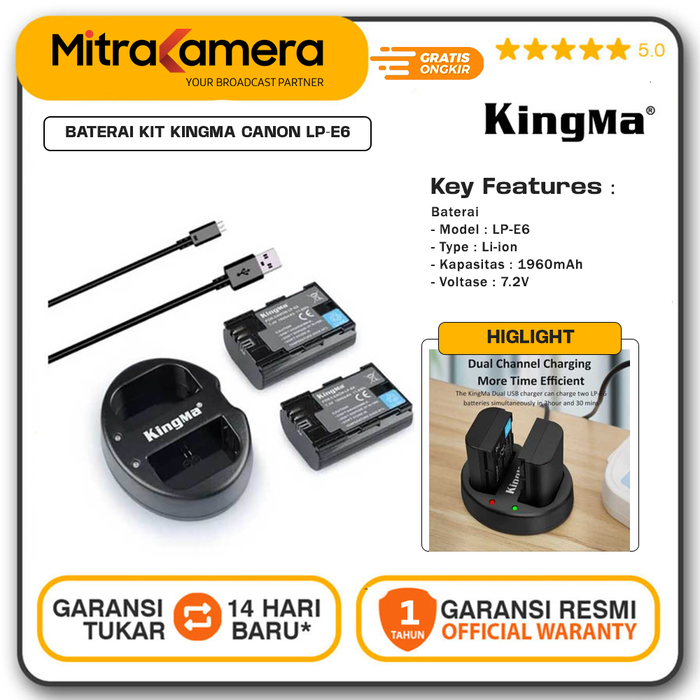 Gambar Baterai Kit KINGMA Canon LP-E6 / LP-E6N 2-pack Dual Charger - Resmi dari Mitrakamera Kota Administrasi Jakarta Selatan Tokopedia