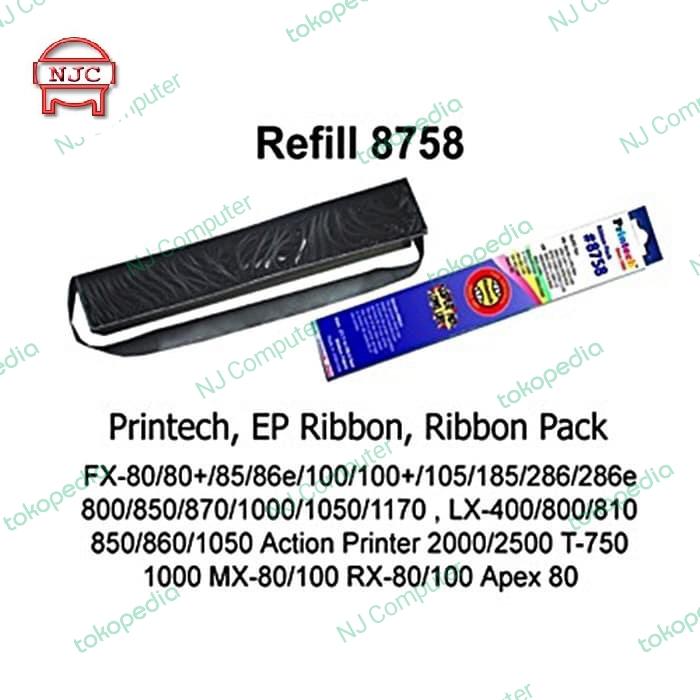 Refill Pita Printech 8758 LX-300 LX-310 untuk Printer Dot Metriks Ribbon Pack Black 1