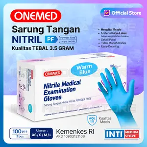 ONEMED - Sarung Tangan Nitril WARM BLUE POWDER FREE Tanpa Tepung | Nitrile Examination Gloves PF